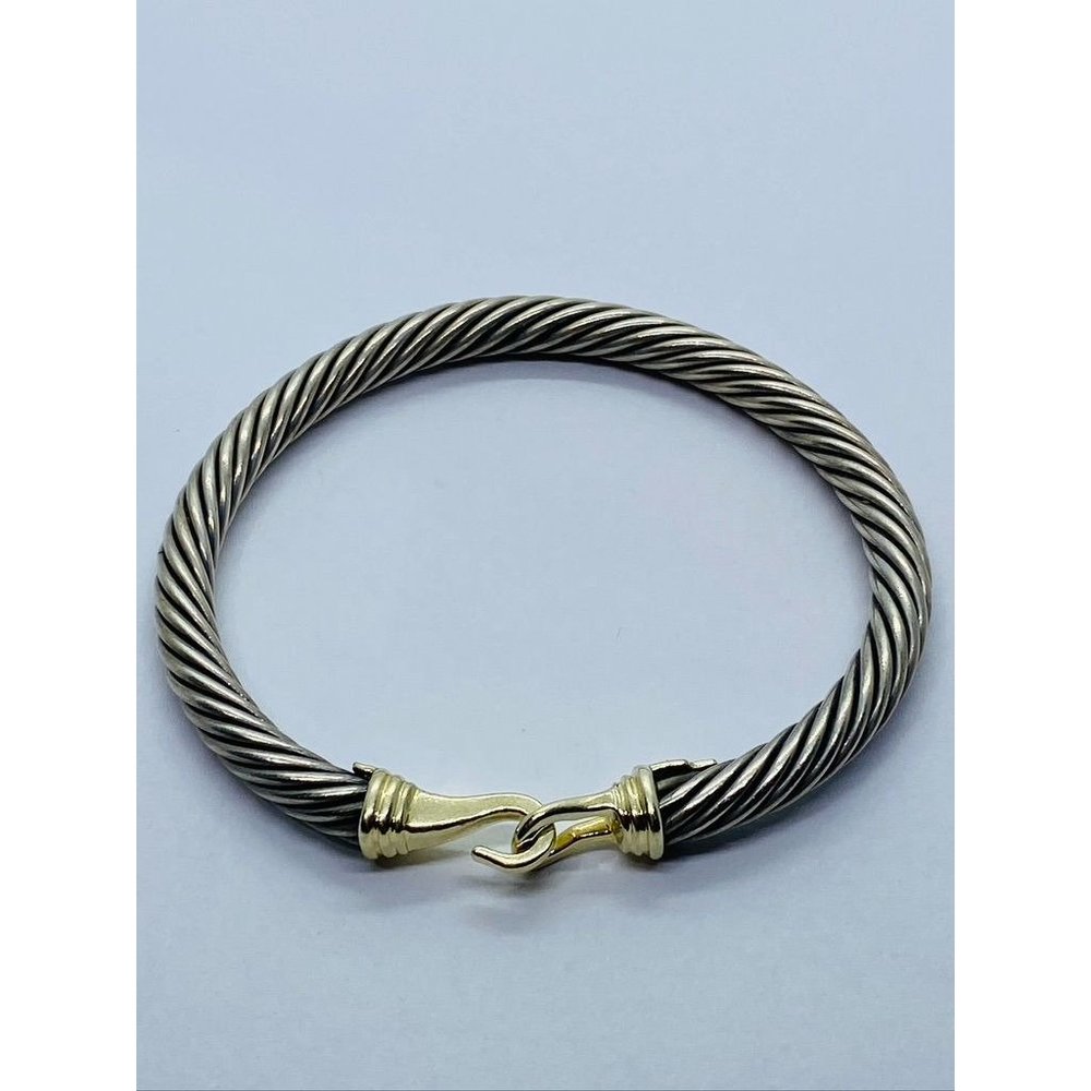 David Yurman Sterling Silver 14k Yellow Gold Hook Cable Buckle Bangle Bracelet 6